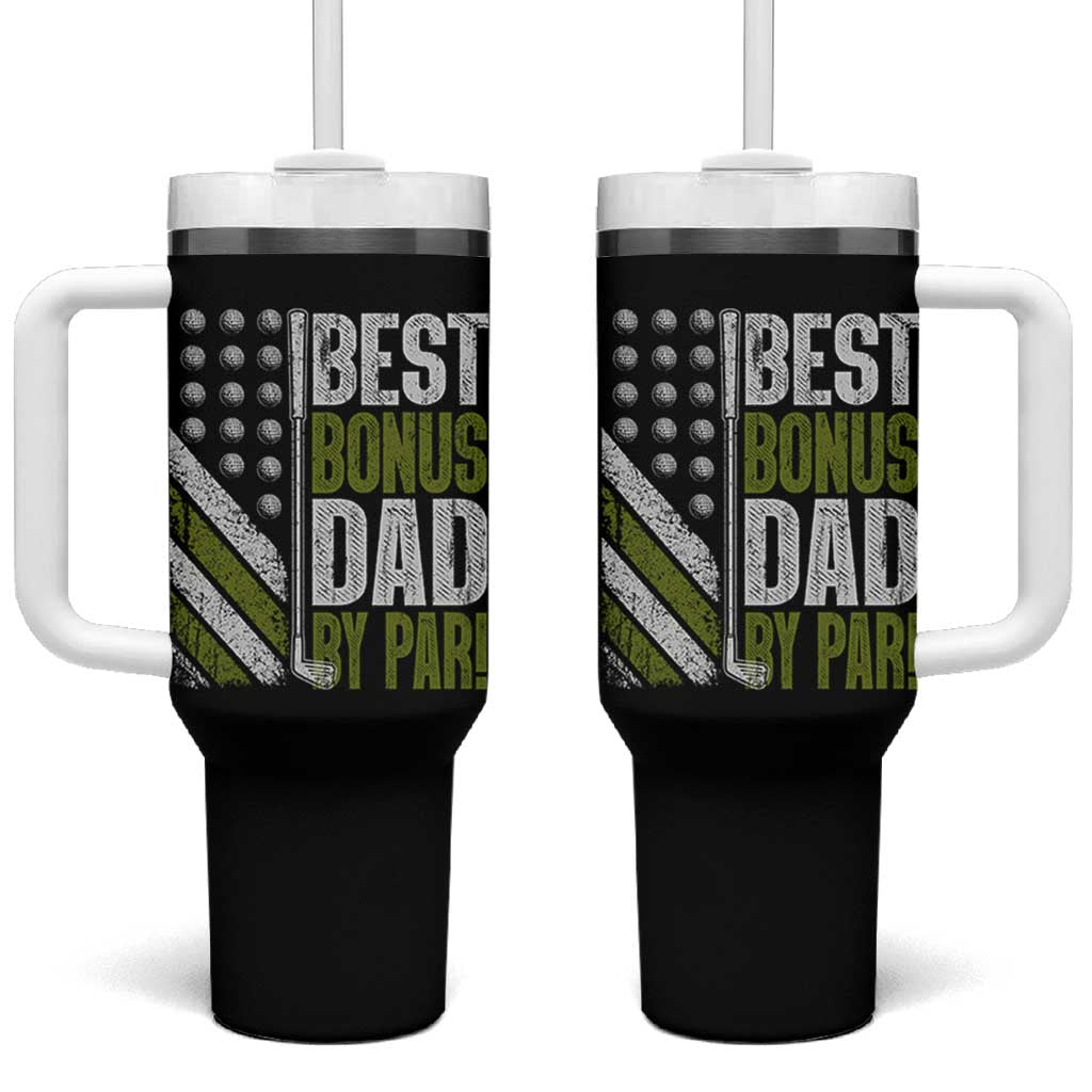 Best Bonus Dad By Par Tumbler With Handle Step Dad Golf American Flag Fathers Day Gift For Golfers