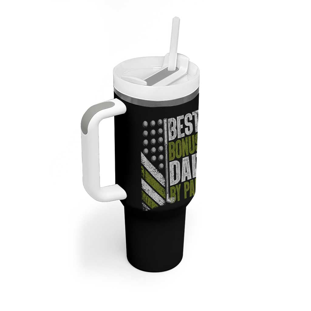 Best Bonus Dad By Par Tumbler With Handle Step Dad Golf American Flag Fathers Day Gift For Golfers