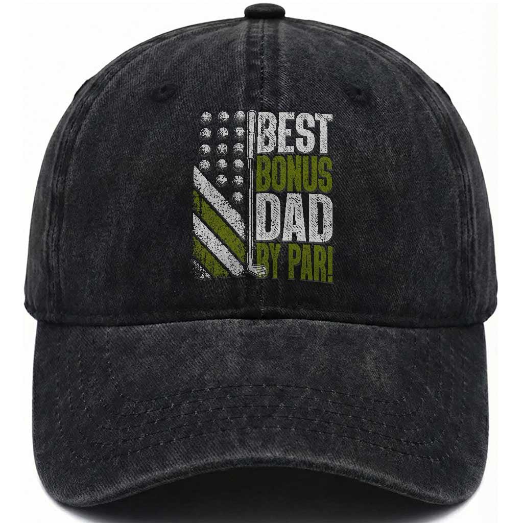 Best Bonus Dad By Par Washed Cotton Baseball Cap Step Dad Golf American Flag Fathers Day Gift For Golfers