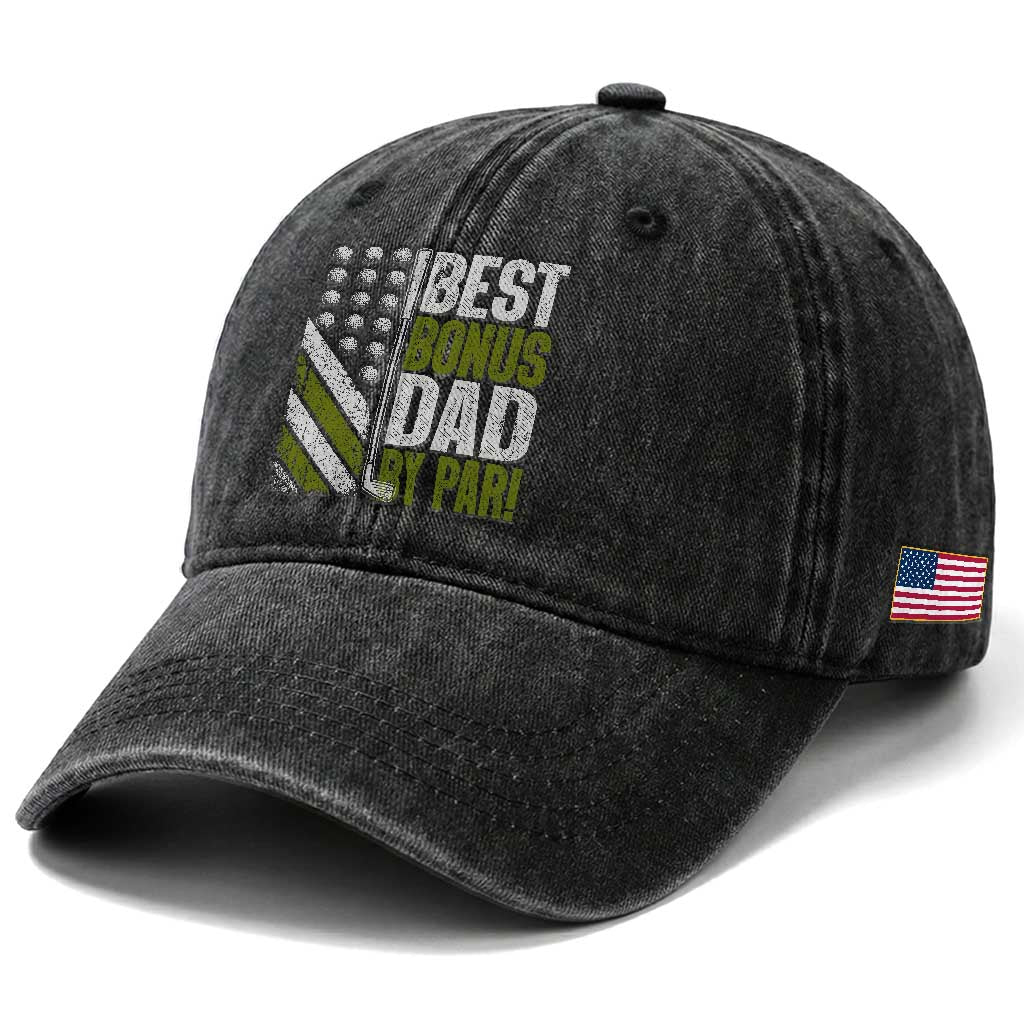 Best Bonus Dad By Par Washed Cotton Baseball Cap Step Dad Golf American Flag Fathers Day Gift For Golfers