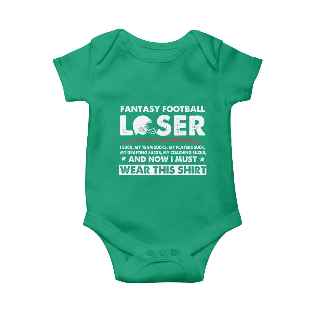 I Suck at Fantasy Football Baby Onesie Funny Loser Commissioner Draft Party Commish FFL - Wonder Print Shop