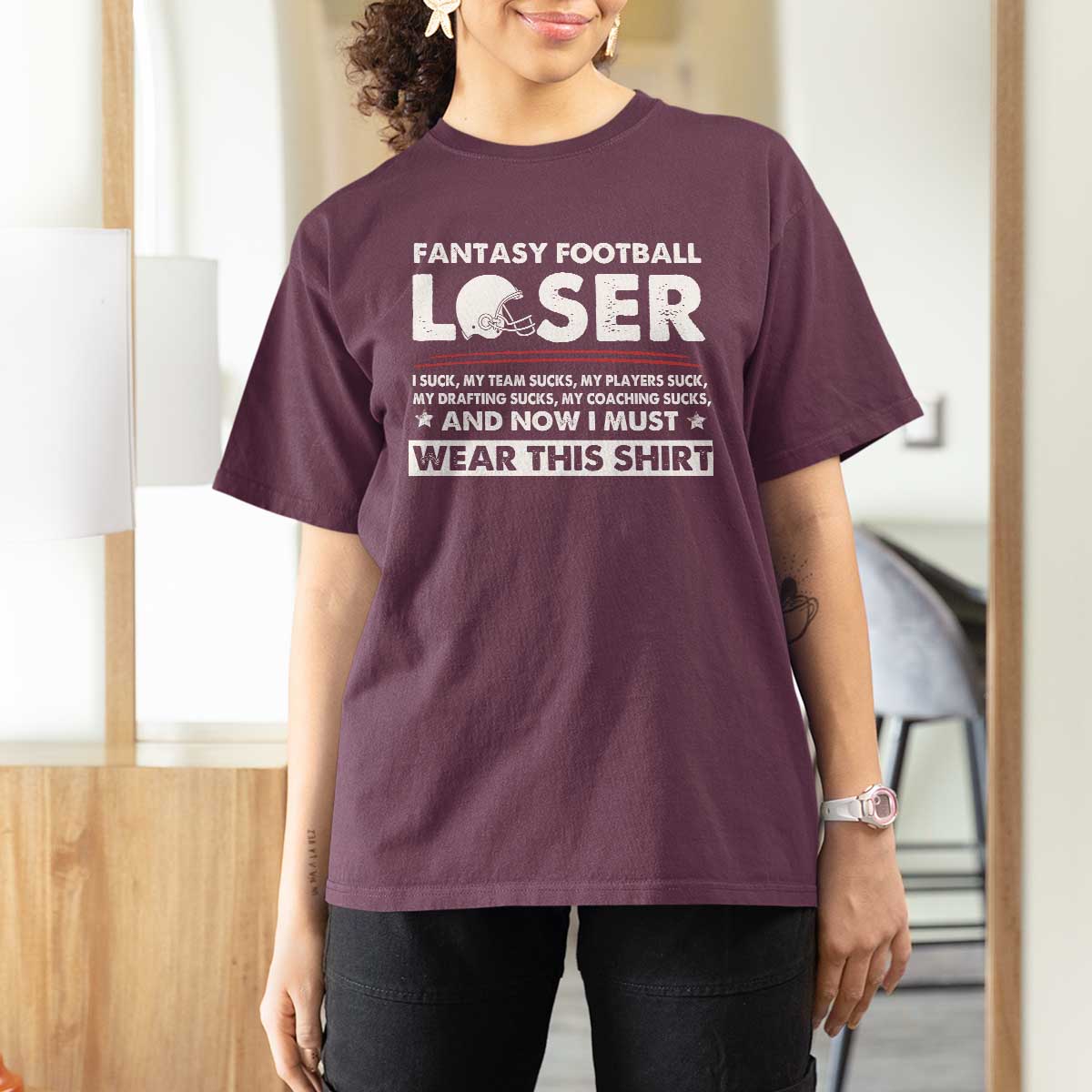 I Suck at Fantasy Football T Shirt For Women Funny Loser Commissioner Draft Party Commish FFL - Wonder Print Shop