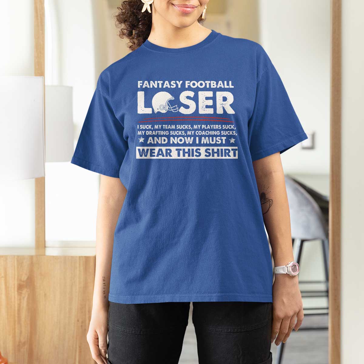 I Suck at Fantasy Football T Shirt For Women Funny Loser Commissioner Draft Party Commish FFL - Wonder Print Shop