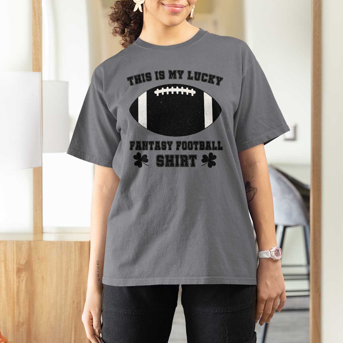 Lucky Fantasy Football T Shirt For Women Vintage Commissioner Draft Party Commish FFL - Wonder Print Shop