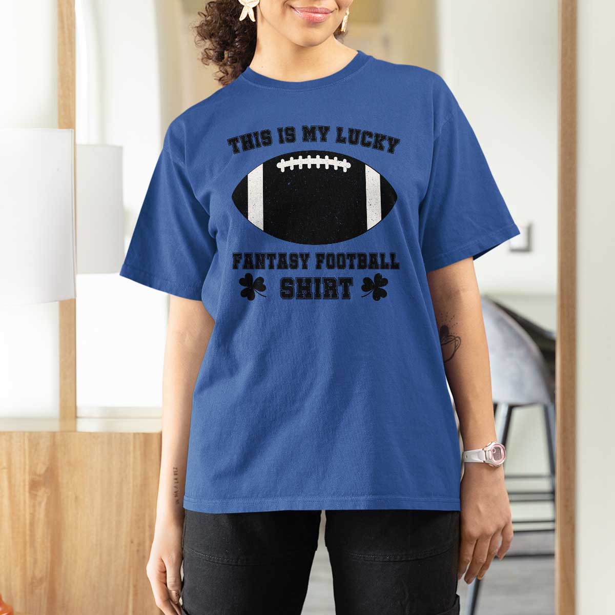 Lucky Fantasy Football T Shirt For Women Vintage Commissioner Draft Party Commish FFL - Wonder Print Shop