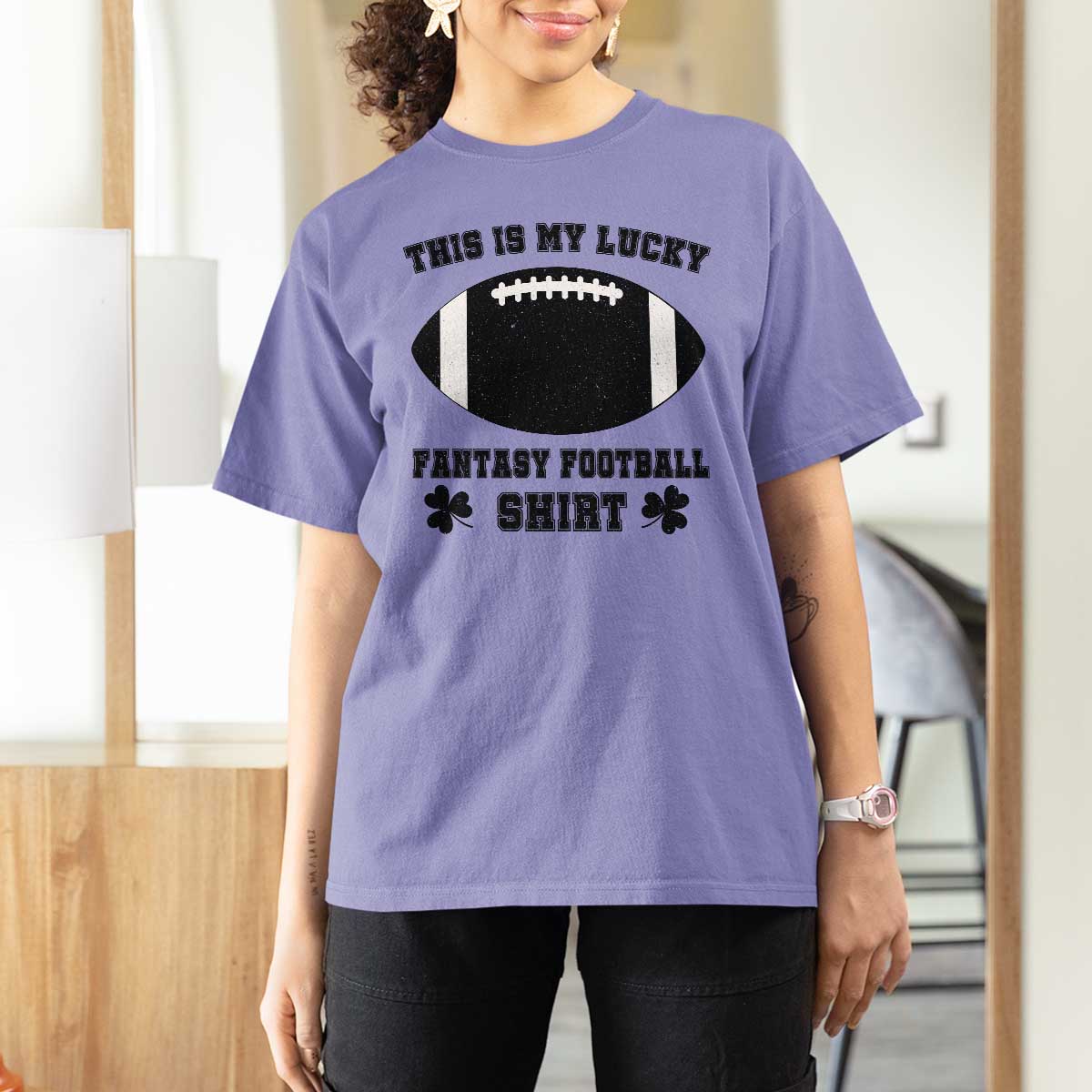 Lucky Fantasy Football T Shirt For Women Vintage Commissioner Draft Party Commish FFL - Wonder Print Shop