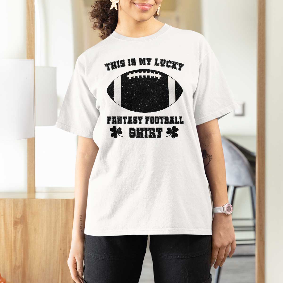 Lucky Fantasy Football T Shirt For Women Vintage Commissioner Draft Party Commish FFL - Wonder Print Shop