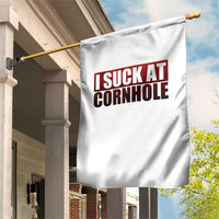 I Suck At Cornhole Garden Flag Funny Bean Bag Toss Game