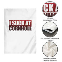 I Suck At Cornhole Garden Flag Funny Bean Bag Toss Game