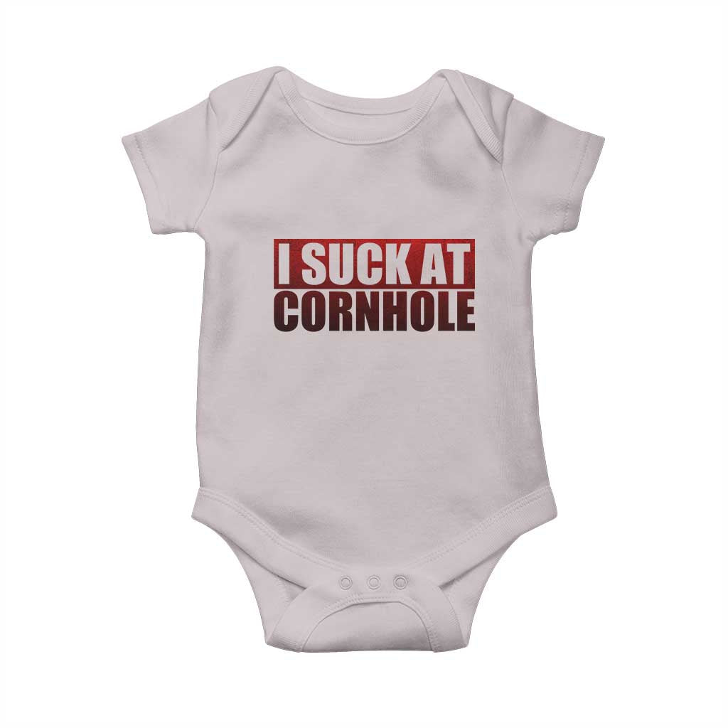 I Suck At Cornhole Baby Onesie Funny Bean Bag Toss Game