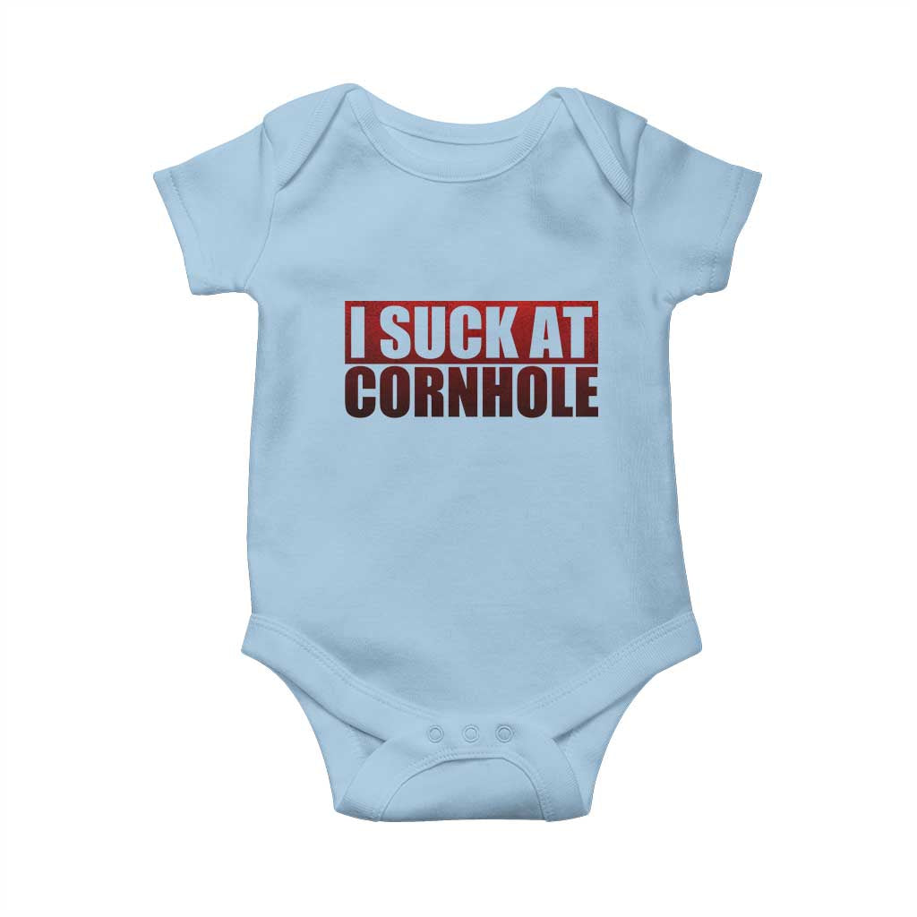 I Suck At Cornhole Baby Onesie Funny Bean Bag Toss Game