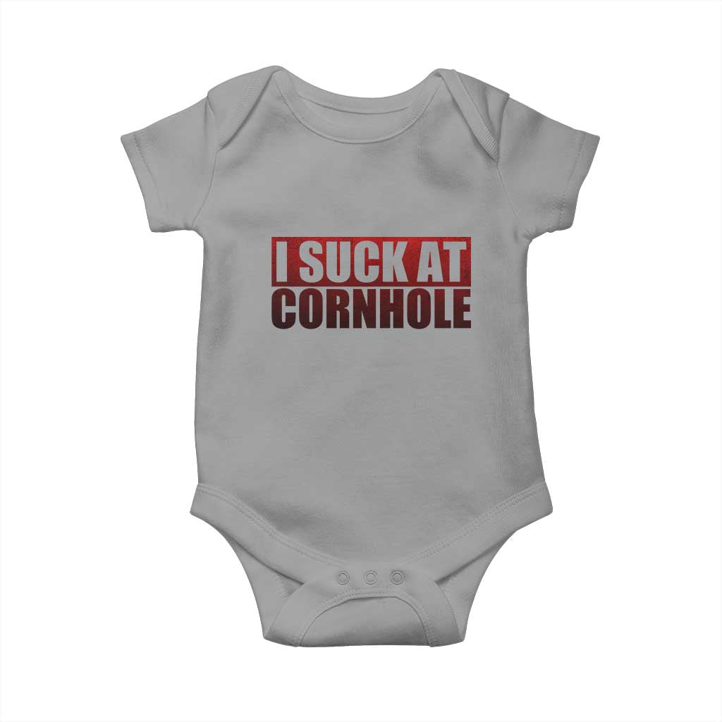 I Suck At Cornhole Baby Onesie Funny Bean Bag Toss Game