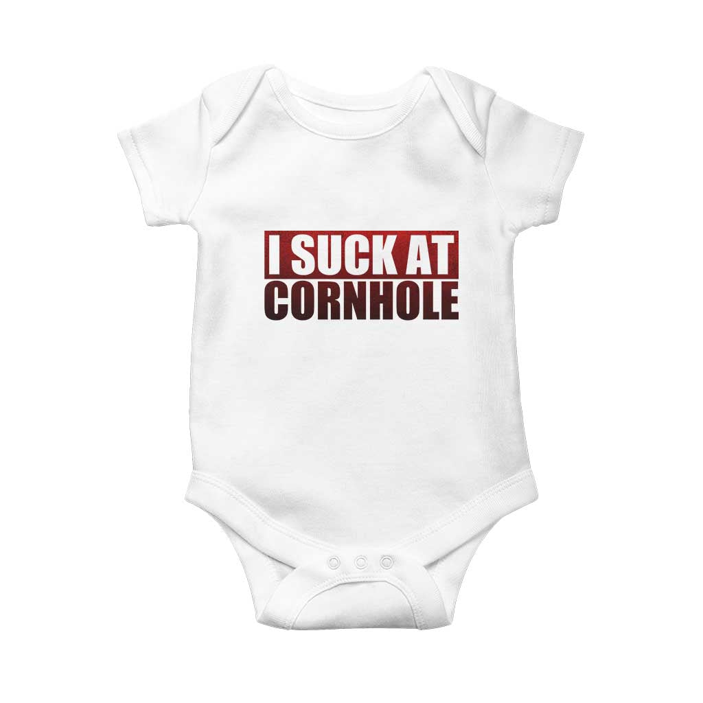 I Suck At Cornhole Baby Onesie Funny Bean Bag Toss Game