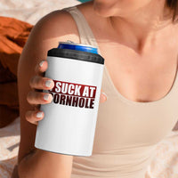 I Suck At Cornhole 4 in 1 Can Cooler Tumbler Funny Bean Bag Toss Game