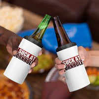 I Suck At Cornhole 4 in 1 Can Cooler Tumbler Funny Bean Bag Toss Game