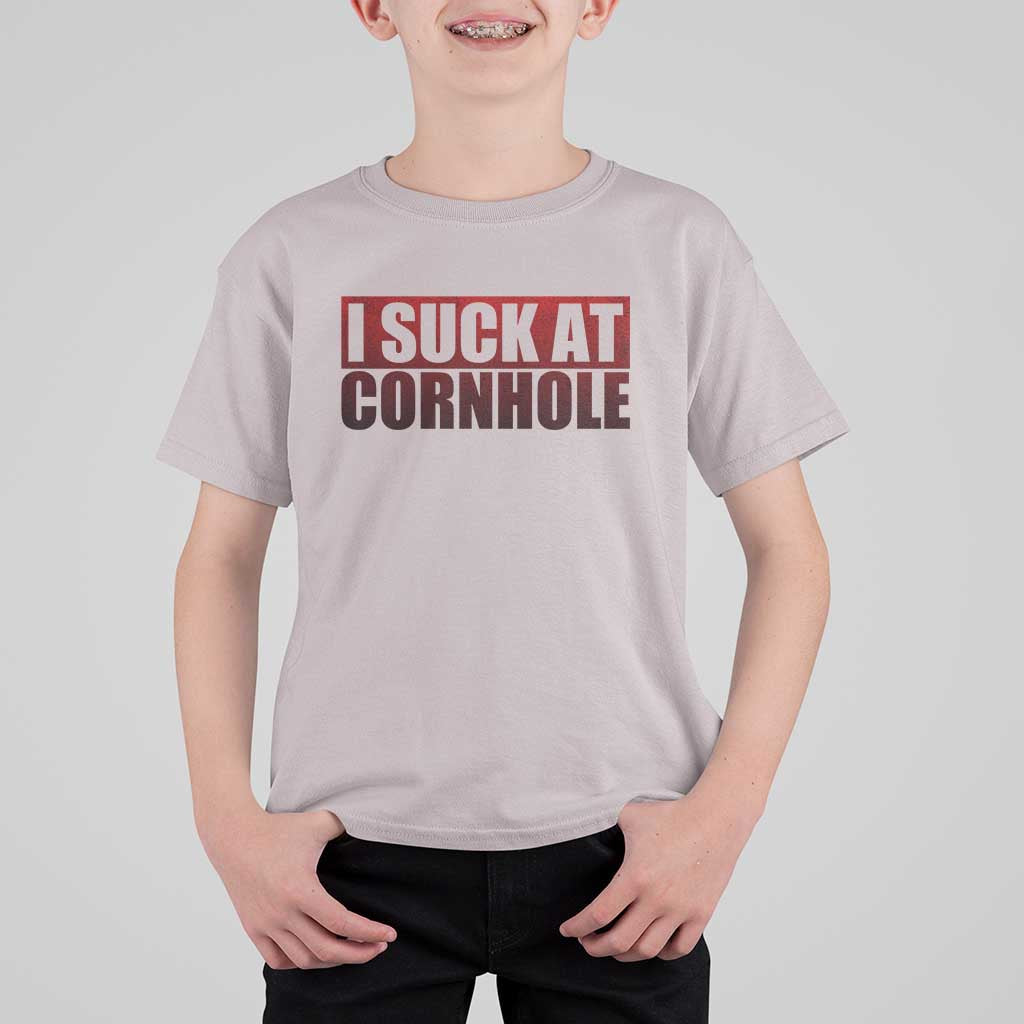 I Suck At Cornhole T Shirt For Kid Funny Bean Bag Toss Game
