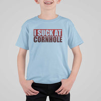 I Suck At Cornhole T Shirt For Kid Funny Bean Bag Toss Game