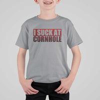 I Suck At Cornhole T Shirt For Kid Funny Bean Bag Toss Game