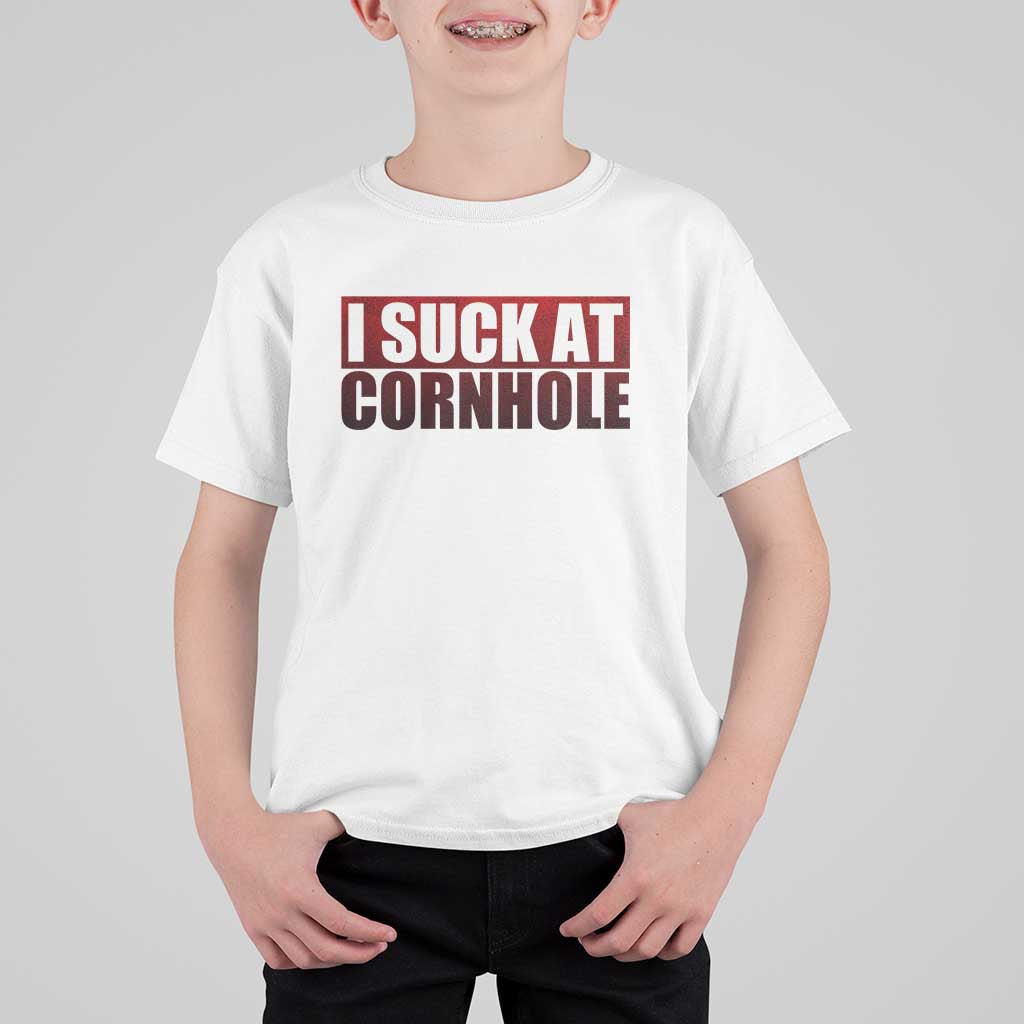 I Suck At Cornhole T Shirt For Kid Funny Bean Bag Toss Game
