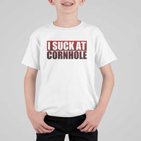 I Suck At Cornhole T Shirt For Kid Funny Bean Bag Toss Game