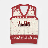 I Suck At Cornhole V-Neck Knit Sweater Vest Funny Bean Bag Toss Game