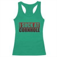 I Suck At Cornhole Racerback Tank Top Funny Bean Bag Toss Game