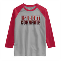I Suck At Cornhole Raglan Shirt Funny Bean Bag Toss Game