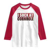 I Suck At Cornhole Raglan Shirt Funny Bean Bag Toss Game