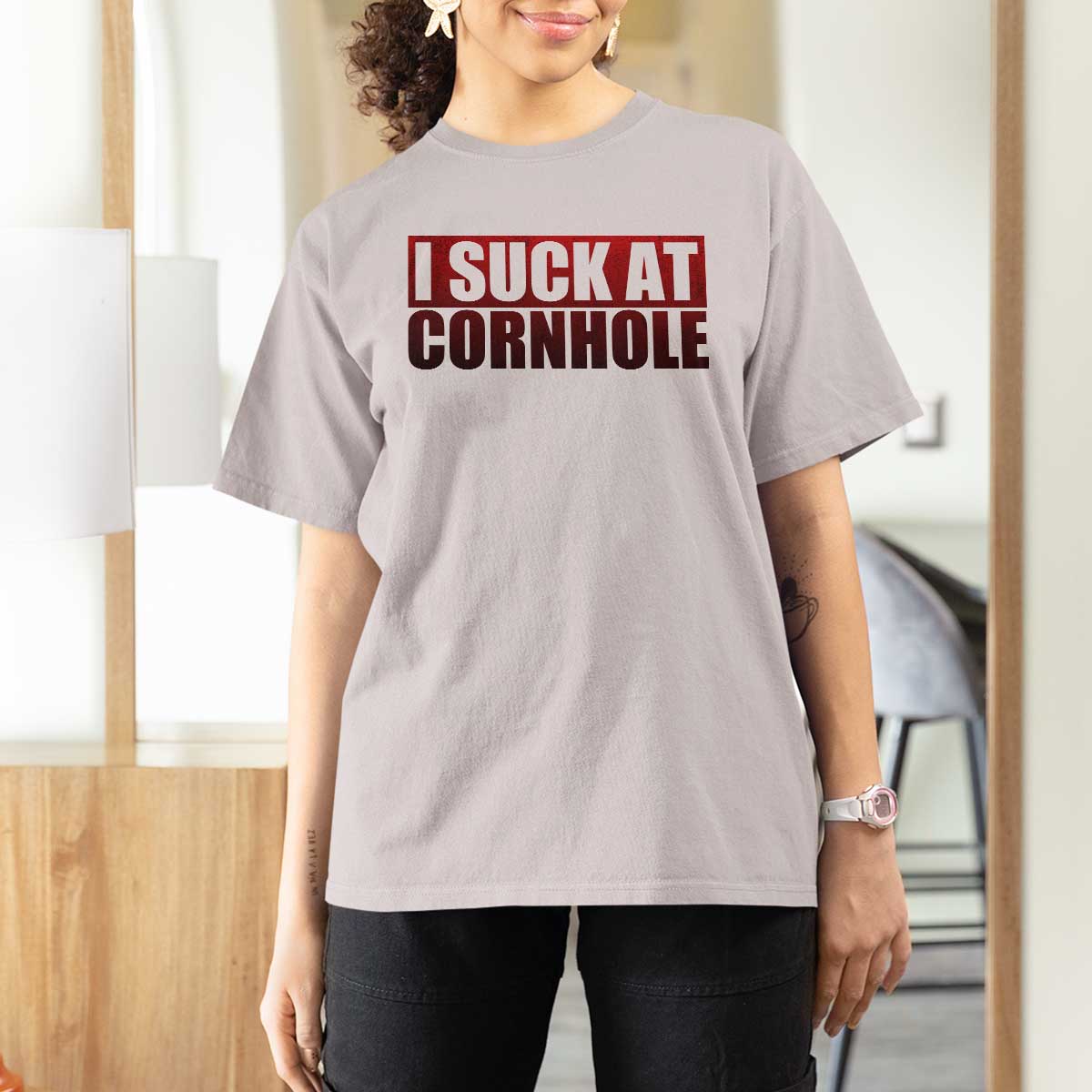 I Suck At Cornhole T Shirt For Women Funny Bean Bag Toss Game