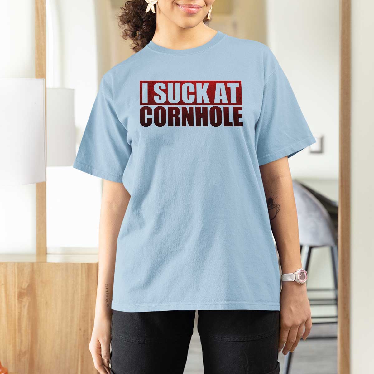 I Suck At Cornhole T Shirt For Women Funny Bean Bag Toss Game