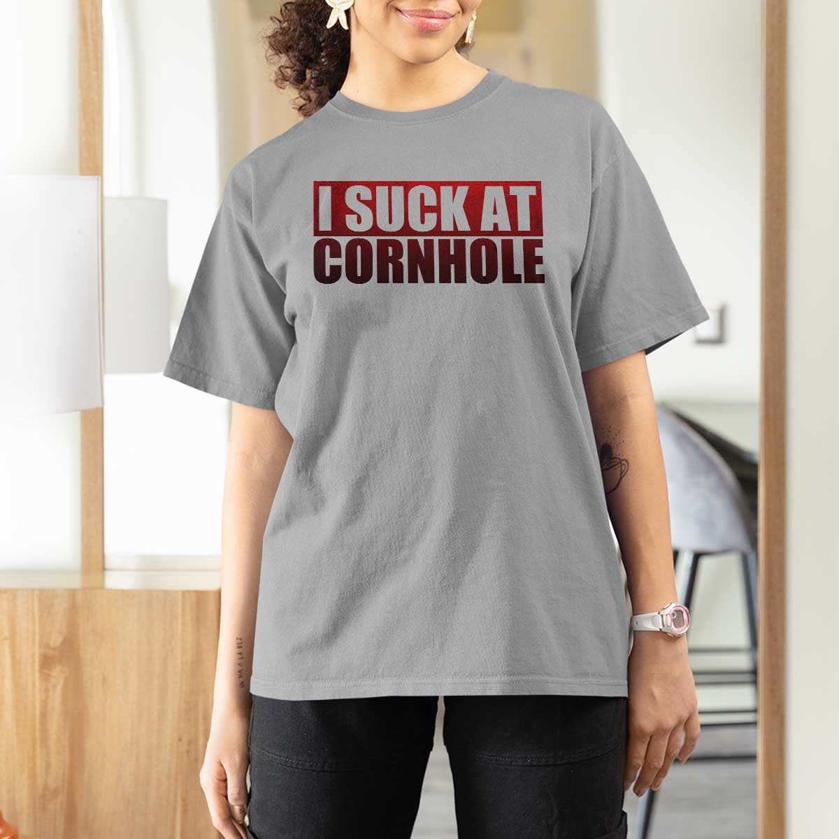 I Suck At Cornhole T Shirt For Women Funny Bean Bag Toss Game