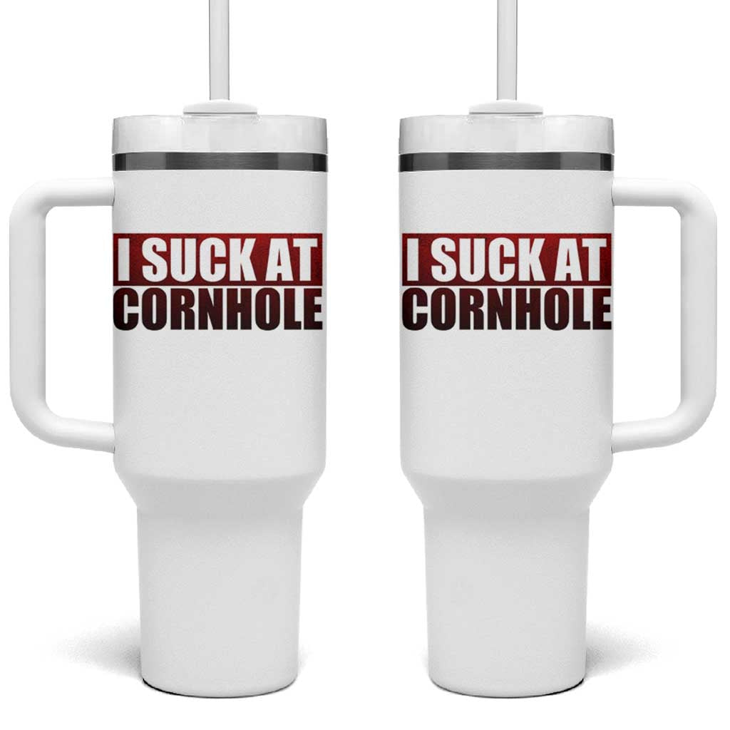 I Suck At Cornhole Tumbler With Handle Funny Bean Bag Toss Game