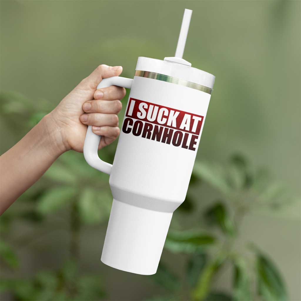 I Suck At Cornhole Tumbler With Handle Funny Bean Bag Toss Game