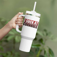 I Suck At Cornhole Tumbler With Handle Funny Bean Bag Toss Game