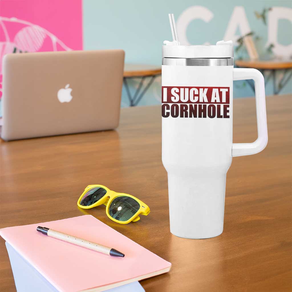 I Suck At Cornhole Tumbler With Handle Funny Bean Bag Toss Game
