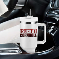I Suck At Cornhole Tumbler With Handle Funny Bean Bag Toss Game