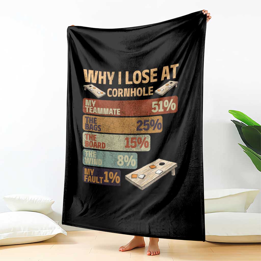 Funny Cornhole Player Throw Blanket Retro Why I Lose Game Day Bean Bag Toss Game