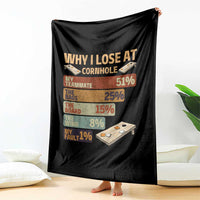 Funny Cornhole Player Throw Blanket Retro Why I Lose Game Day Bean Bag Toss Game