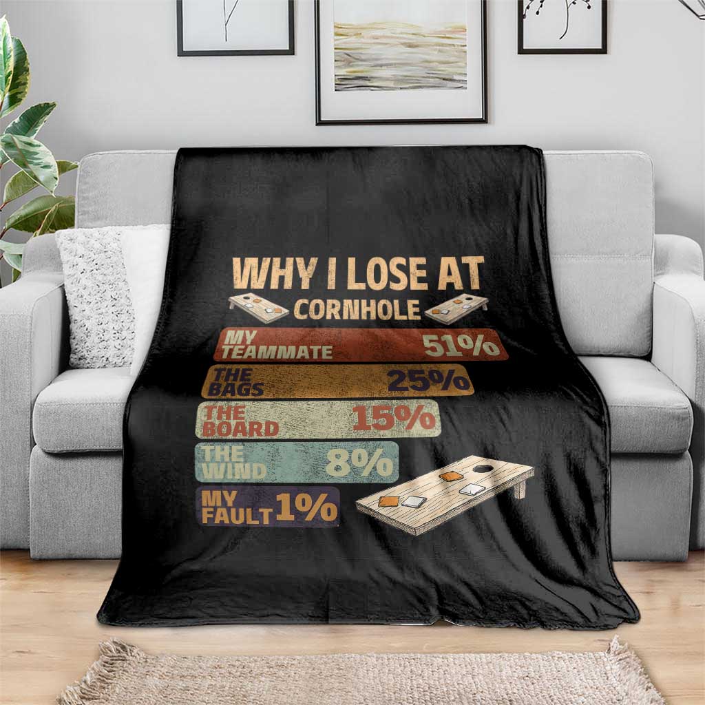 Funny Cornhole Player Throw Blanket Retro Why I Lose Game Day Bean Bag Toss Game