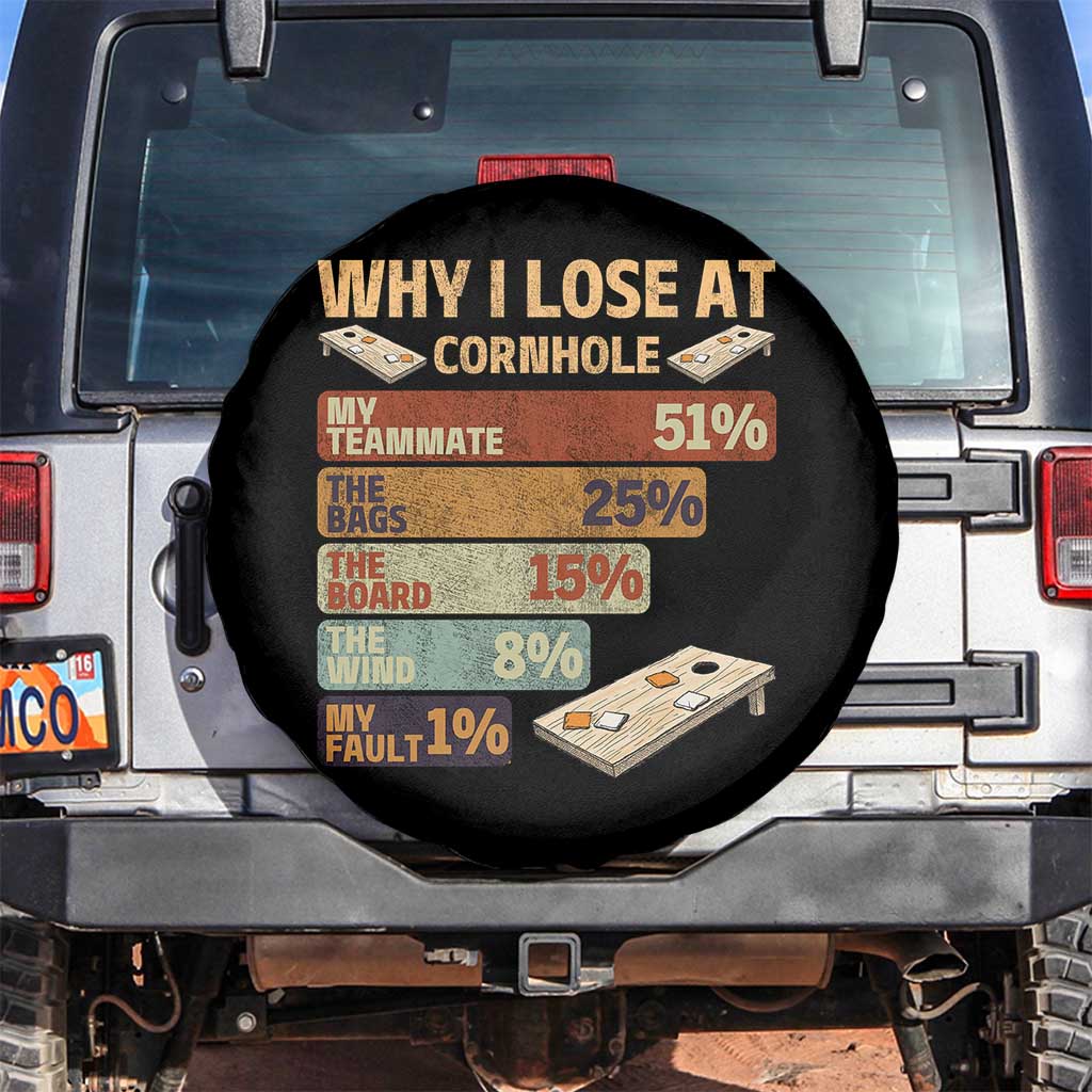 Funny Cornhole Player Spare Tire Cover Retro Why I Lose Game Day Bean Bag Toss Game