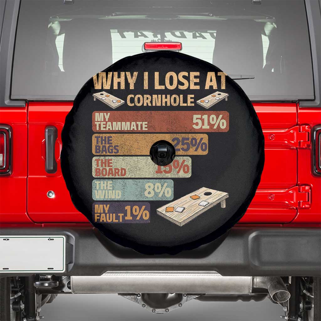 Funny Cornhole Player Spare Tire Cover Retro Why I Lose Game Day Bean Bag Toss Game