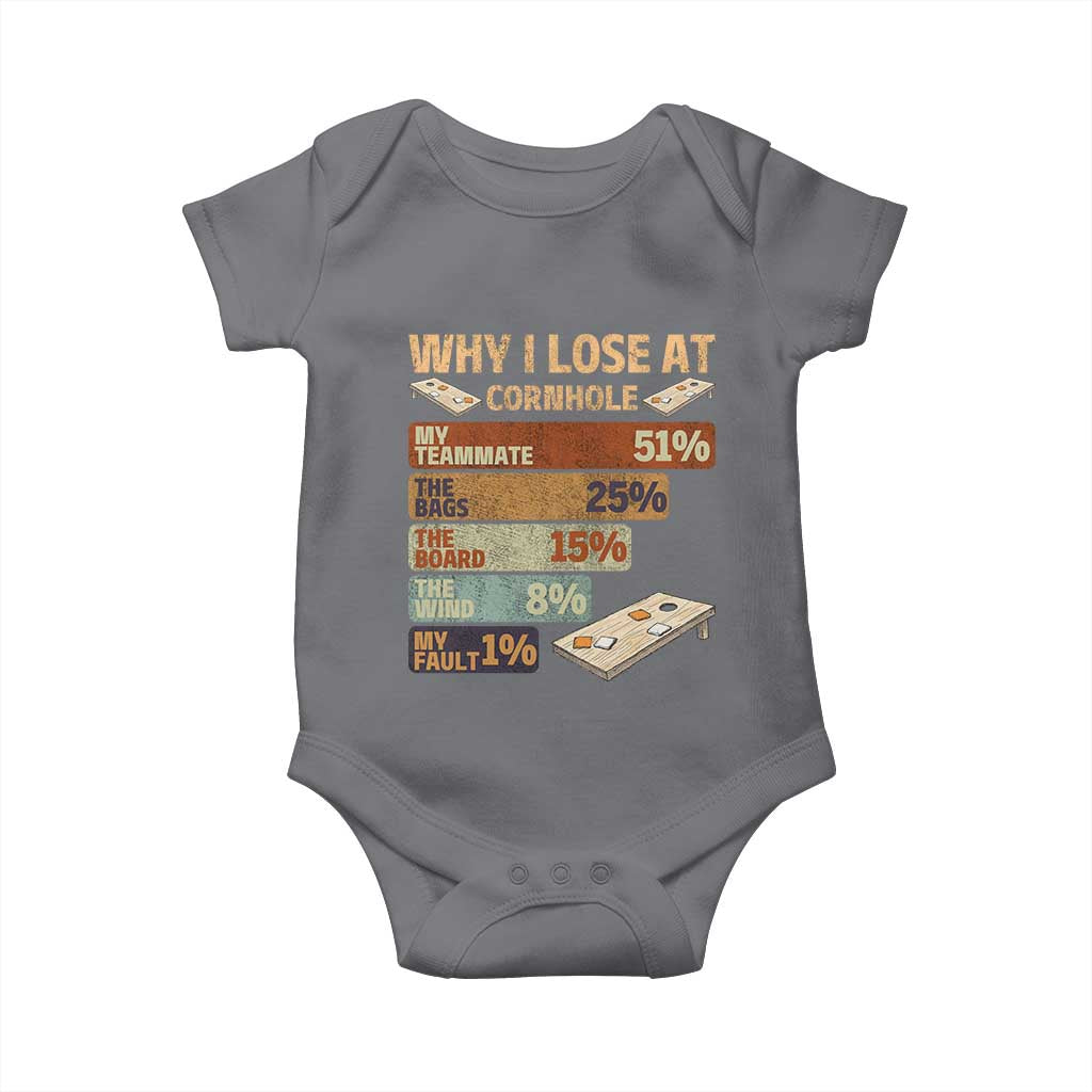 Funny Cornhole Player Baby Onesie Retro Why I Lose Game Day Bean Bag Toss Game