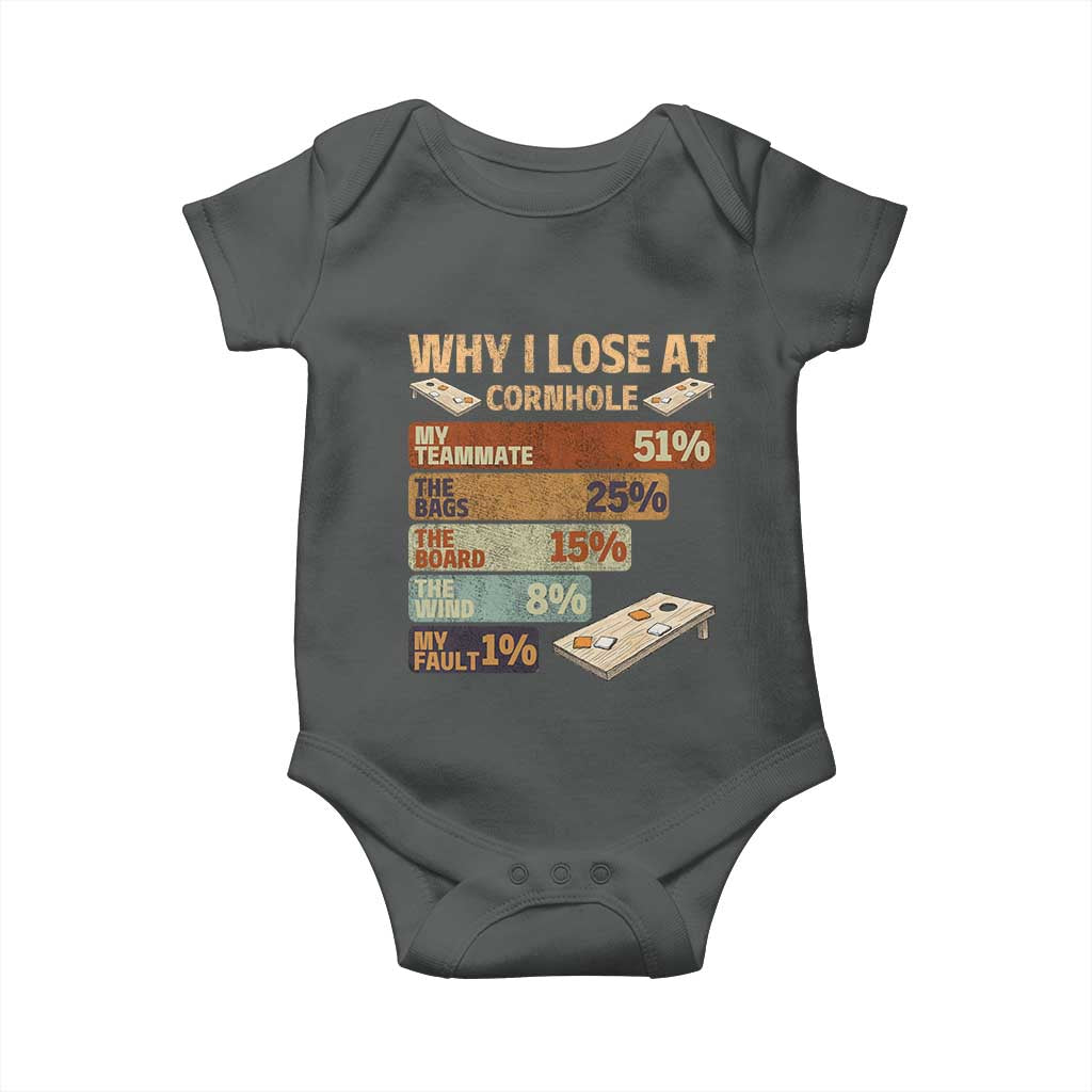 Funny Cornhole Player Baby Onesie Retro Why I Lose Game Day Bean Bag Toss Game
