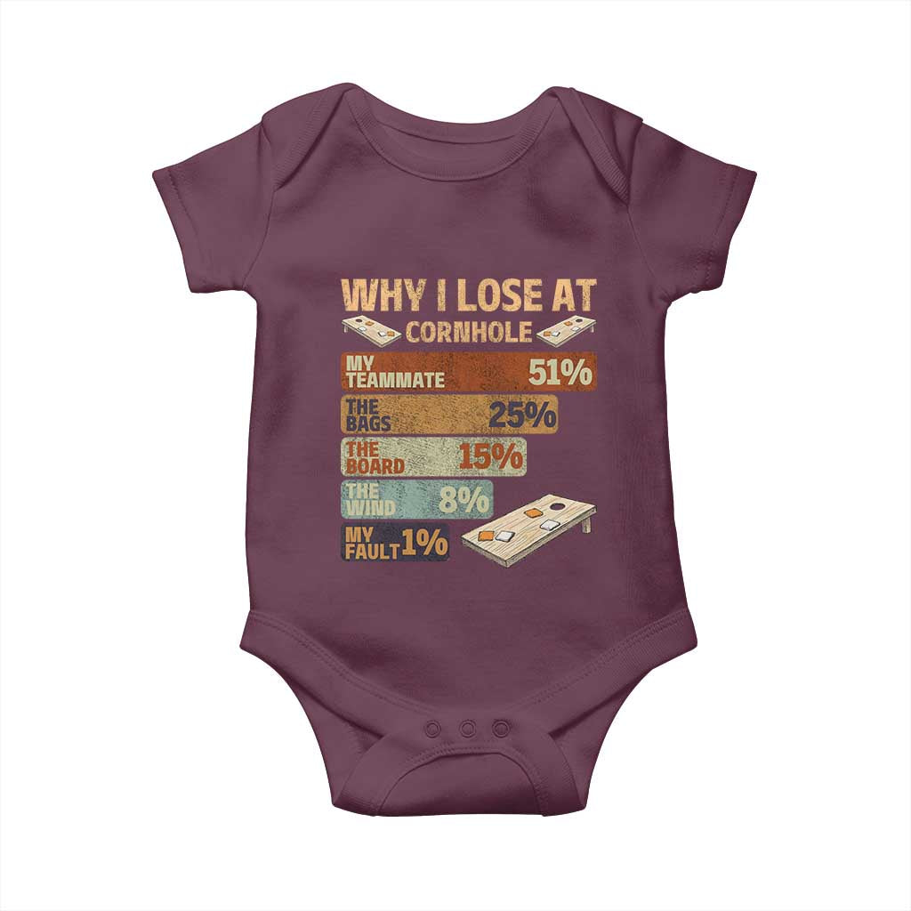 Funny Cornhole Player Baby Onesie Retro Why I Lose Game Day Bean Bag Toss Game