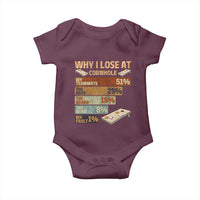Funny Cornhole Player Baby Onesie Retro Why I Lose Game Day Bean Bag Toss Game