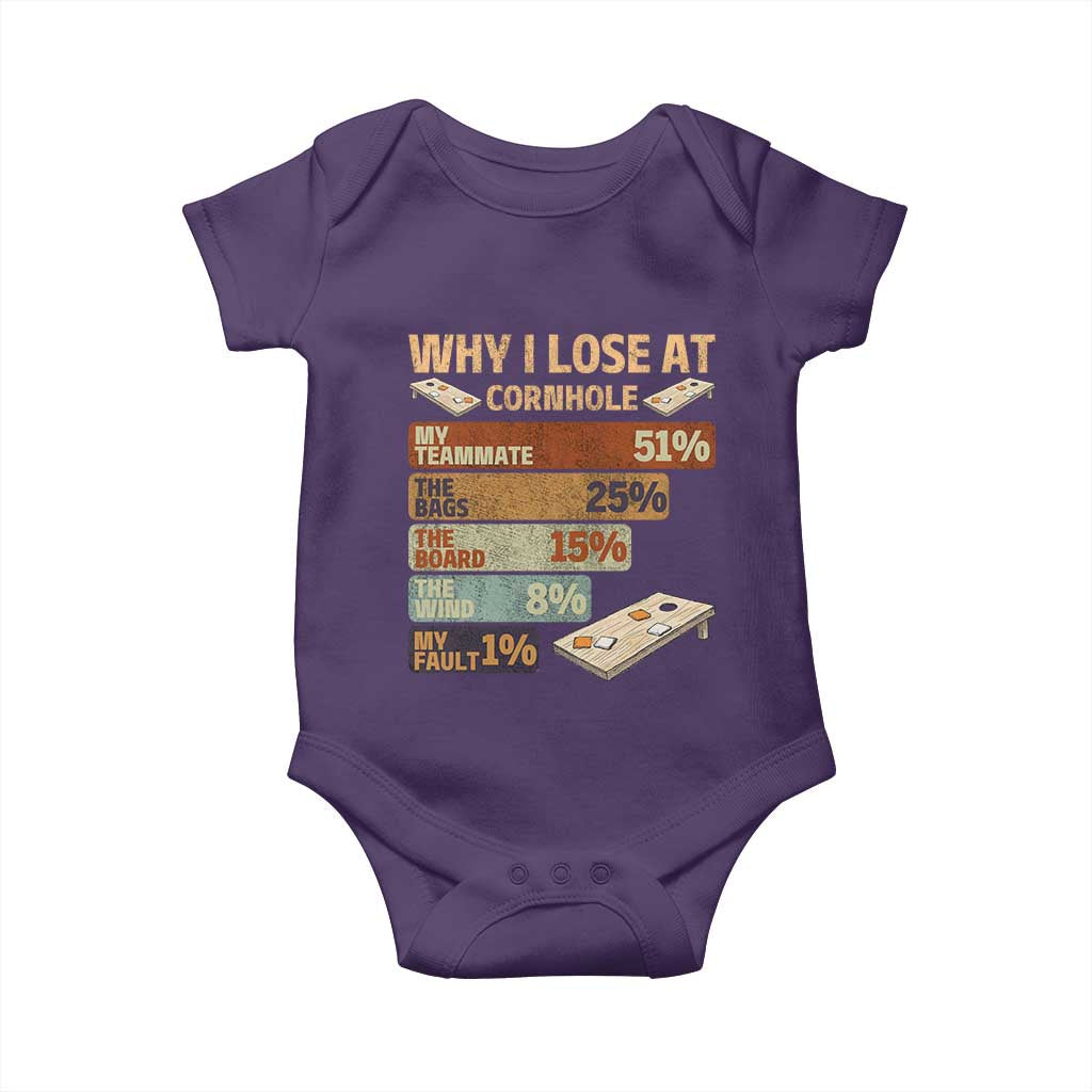 Funny Cornhole Player Baby Onesie Retro Why I Lose Game Day Bean Bag Toss Game