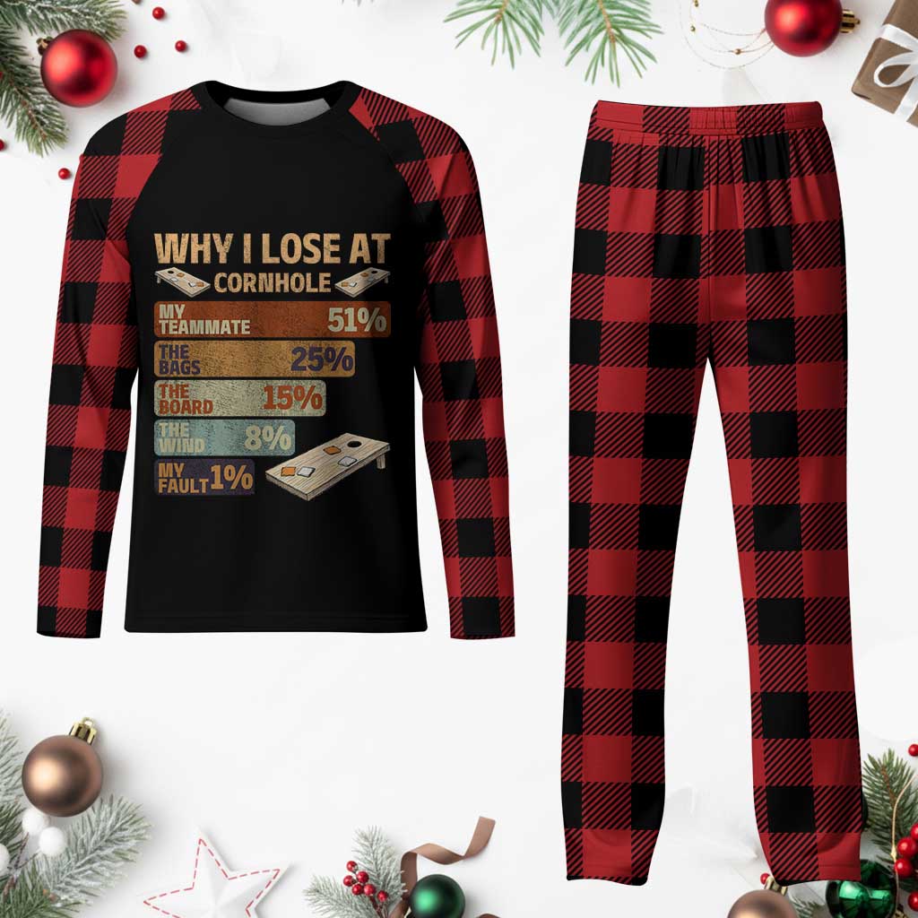 Funny Cornhole Player Plaid Pajama Set Retro Why I Lose Game Day Bean Bag Toss Game