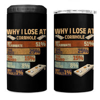 Funny Cornhole Player 4 in 1 Can Cooler Tumbler Retro Why I Lose Game Day Bean Bag Toss Game