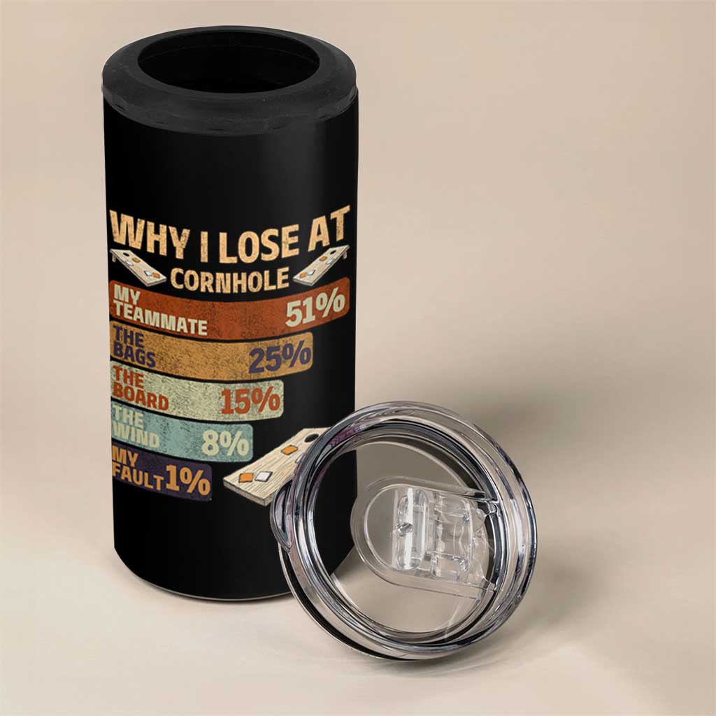Funny Cornhole Player 4 in 1 Can Cooler Tumbler Retro Why I Lose Game Day Bean Bag Toss Game