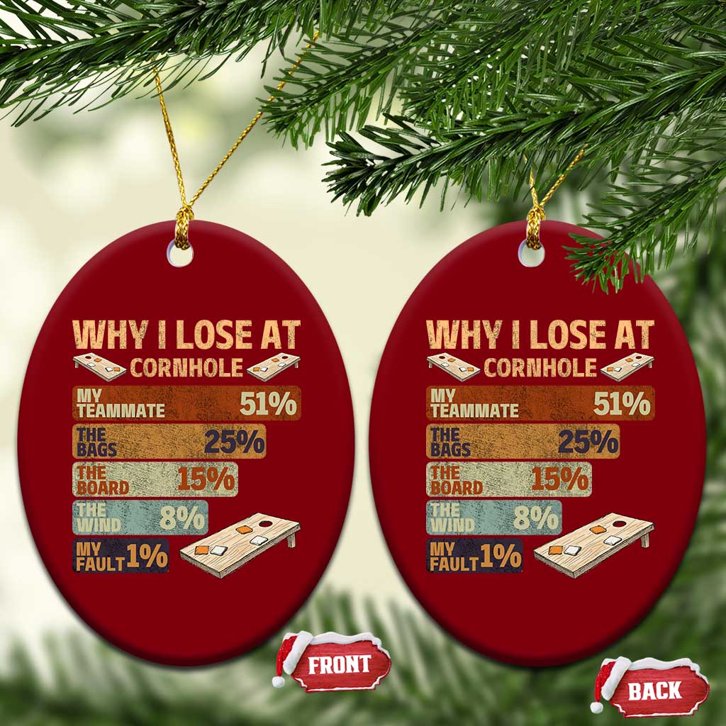 Funny Cornhole Player Ceramic Ornament Retro Why I Lose Game Day Bean Bag Toss Game